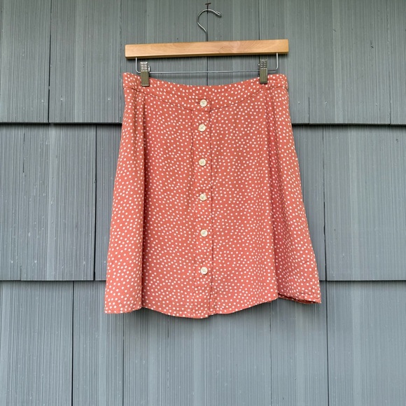 GAP Dresses & Skirts - vintage GAP polka dot silky button down circle mini skirt, peach orange white, 6